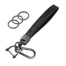 Leather Wristlet Keychain,Car Key Chain Wrist Keychain with 3 Key Ring Black