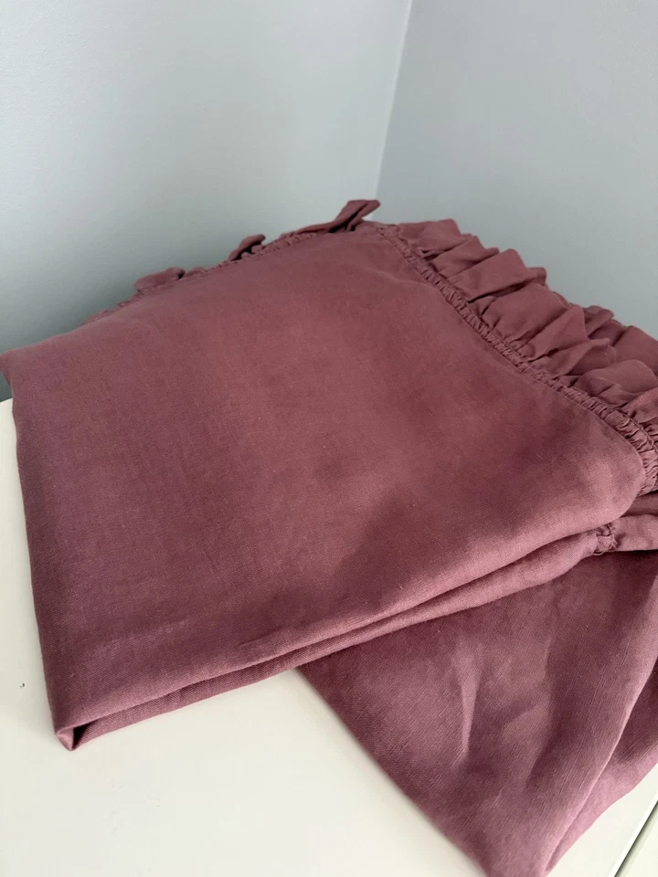 2 fundas Euro Pottery Barn con volantes 100 % lino malva púrpura casa de campo Foto 2 de 4