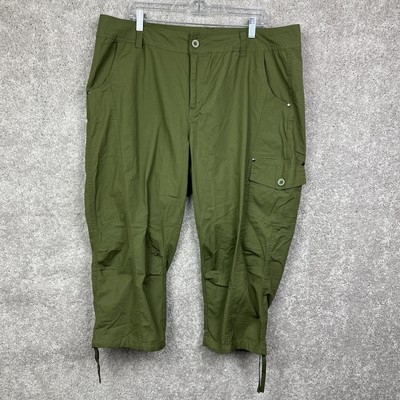 Ellos Capri Women s Pants Green Sz 18 Cotton Stretch Cargo Drawstring Leg NWOT