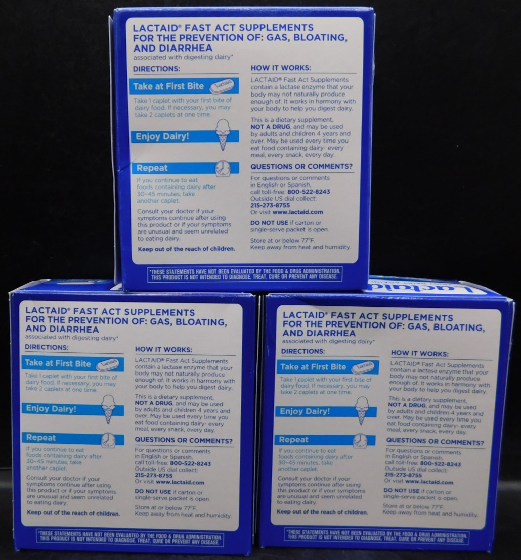 3 Pk Lactaid Fast Act Lactase Enzyme Supplement 32 Caps Ea Exp: 9/26+ New