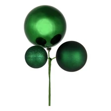 Vickerman 18" Plastic Ball Ornament Christmas Picks in Emerald Green (Set of 3)