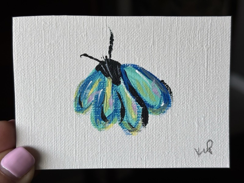 ACEO Original Moth Colorful Acrylic Painting 2.5x3.5 by Katie Love-Pride