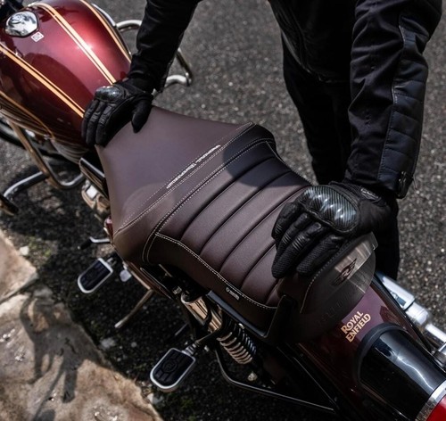 "BROWN TOURING DUAL SEAT" FIT FOR ROYAL ENFIELD NEW BULLET 350 - Picture 3 of 7