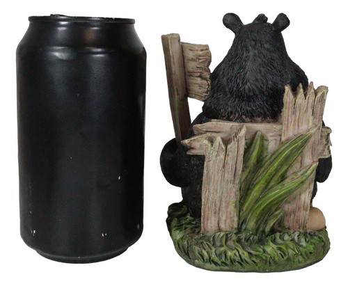 Rustic Western Forest Drunk Black Bear Smoking Pipe And Drinking Beer Figurine - 第 8/9 張圖片