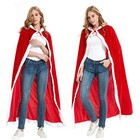 Christmas Santa Claus Adult Kid Velvet Long Hooded Cloak Robe Cape Fancy Costume