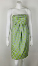 Vera Wang Lavender Label Strapless Dress Polka Dot Pleated Sz 0 Silver Green