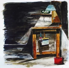 Original Interior Workbench Watercolor Impressionism