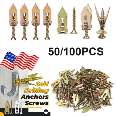 50/100PCS Self Drilling Drywall Anchors Screws Wall Anchor Expansion with Screws