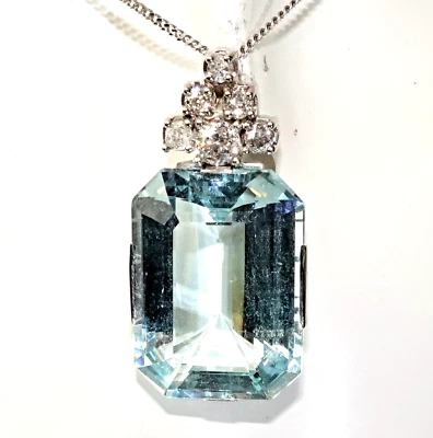 Anhänger Gold Aquamarin 26,5c Diam. 0,63c Gutachten 585/14K 36x18 mm Kette 40cm - Bild 1 von 4