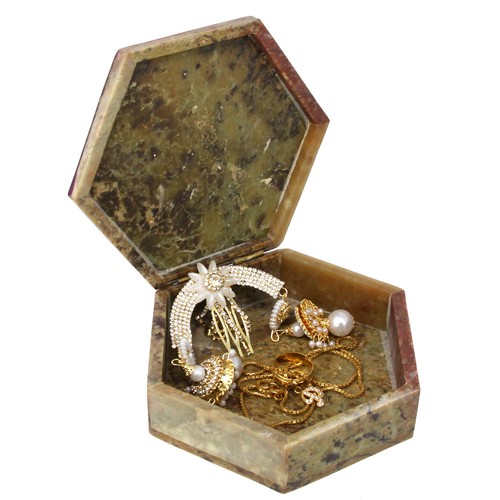 Soapstone Jewellery Box Trinket Hand Carved Keepsake Storage Organiser Box Gift - Picture 7 of 32