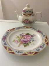 Teiera+piatto a base ottagonale con decorazioni floreali,Seltmann Weiden Bavaria