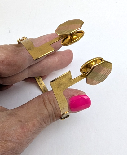 RARE Art Deco Pair of adj. Shirt Sleeve Garters Gold Filled Cufflinks Dated 1919 - Picture 10 of 12