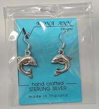 Dolphin earrings 1" 1/8 inch Long 925 Sterling Silver  6