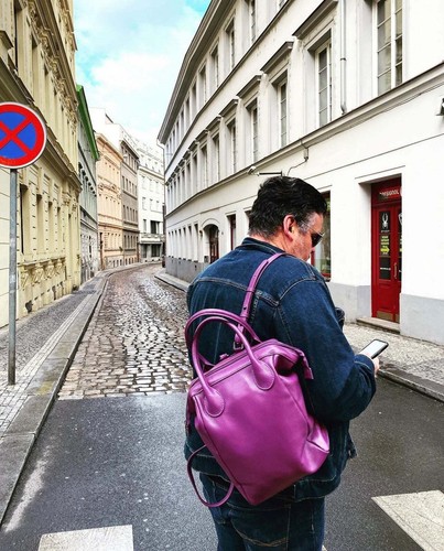Italian Grain Leather Back Bag Purple, Leather Minimalist Backpack, Lady Fashion - Picture 2 of 5