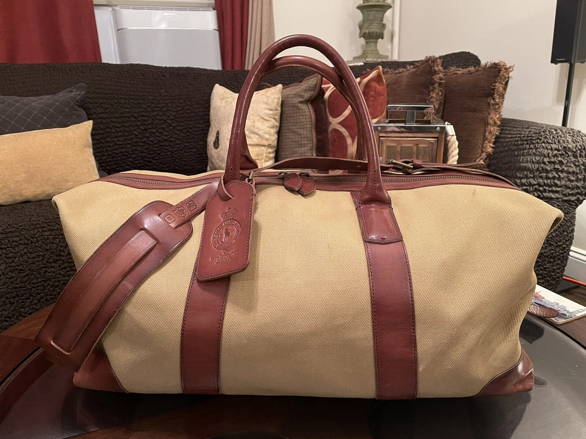 Ralph Lauren Madison Safari Traveler XL Duffle Bag Canvas & Leather  Khaki Cognac