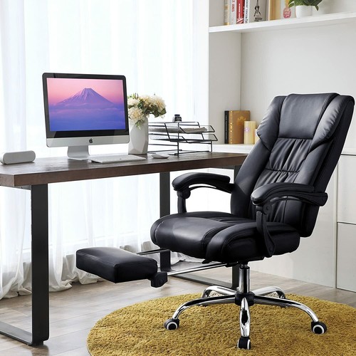 POLTRONA IN ECO PELLE NERA DA UFFICIO PRESIDENZIALE DIREZIONALE SEDIA  GIREVOLE | eBay