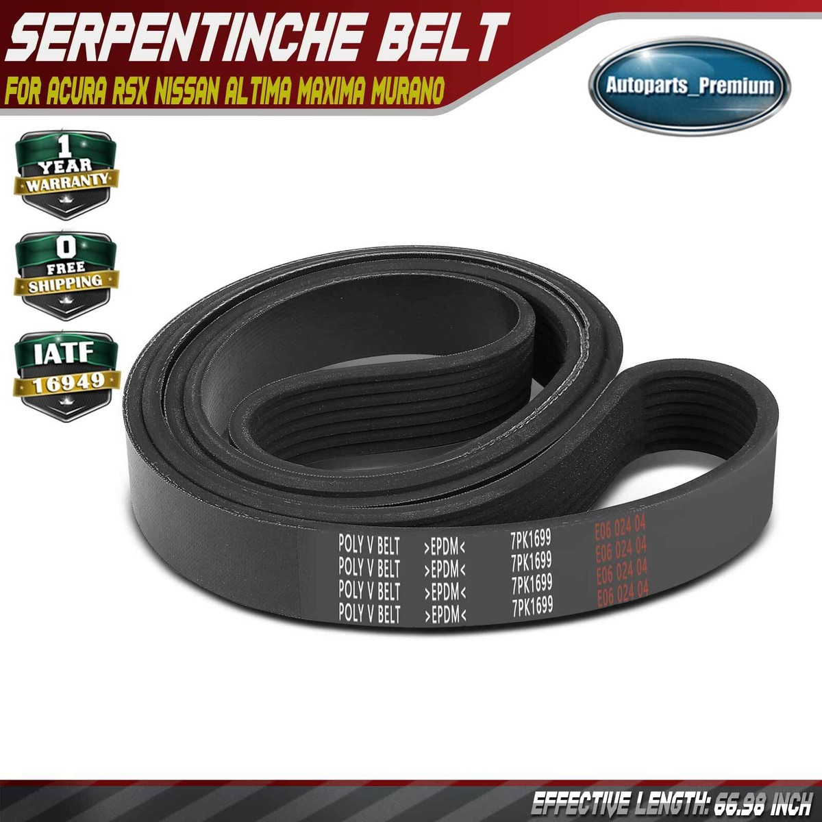 66.98 inch Serpentine Belt for Acura RSX 2.0L Nissan Altima Maxima