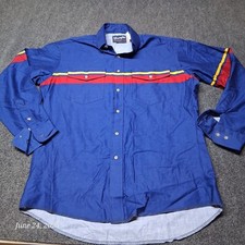 Vintage Wrangler Striped Western Shirt Size 16 x 34 Blue Rodeo Nice
