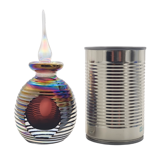 Vintage Rare Iridescent Art Glass Perfume Bottle - Ribbed Teardrop Stopper - Picture 12 of 13