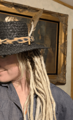 Upcycled Animal Skull and Feather Black Straw Coyboy Hat Upcycled Animal Skull and Feather Black Straw Coyboy Hat | eBay main image 2