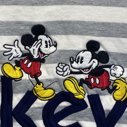 Vtg Disney Store Shirt Gray XL Mickey Mouse Embroidered Striped - Picture 4 of 9