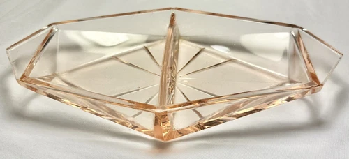 Vintage Indiana Art Deco Pink Depression Glass 1/2 Relish/Candy Divided Dish 9”