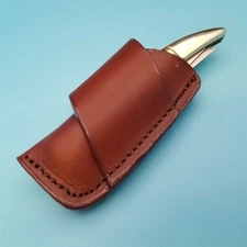 Brown Leather Folding Blade Knife Belt Sheath Horizontal Carry Loop Inside 3.5"
