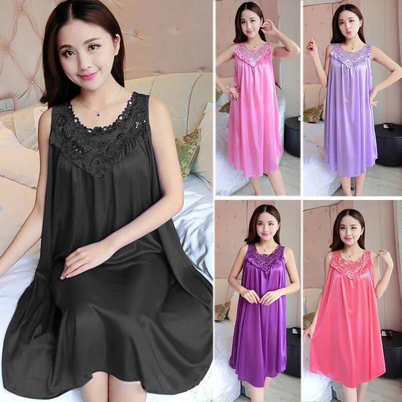 Women Lace Silky Soft Chemise Nightdress Nighty Ladies Nightwear