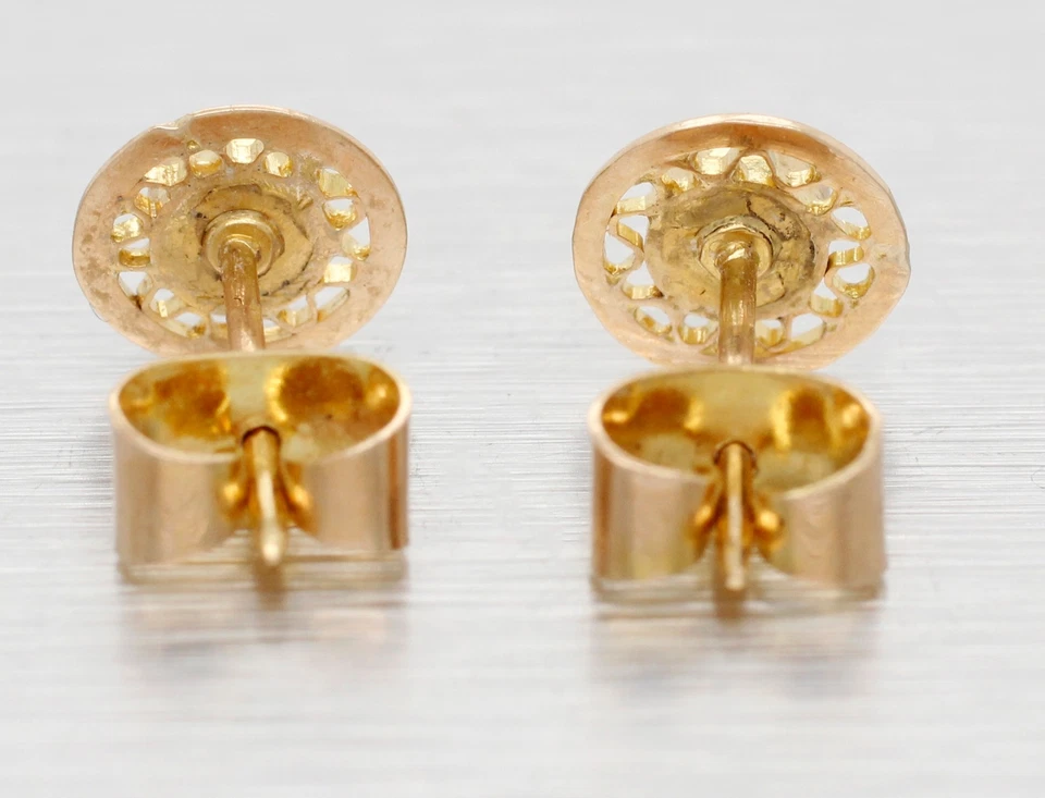 Vintage Turquoise Filigree Circle Stud Earrings - Solid 18k Yellow Gold - Image 4 of 4