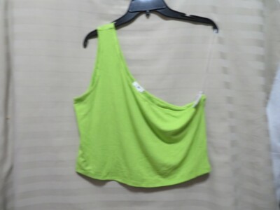 BP Women's One Shoulder Cropped Ribbed Knit Top Neon Green - Main Image