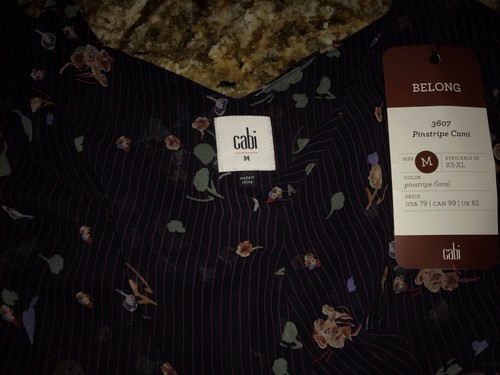 CAbi Style 3607 New Pinstripe Floral Navy Tank Sheer Ruffle Sz Medium NWT - Picture 9 of 11