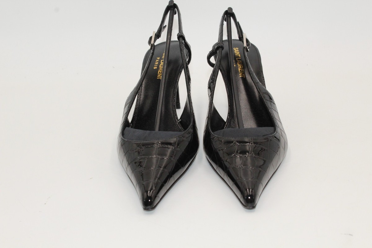 NEW COA Saint Laurent Vendome Slingback Pumps In Black Leather 