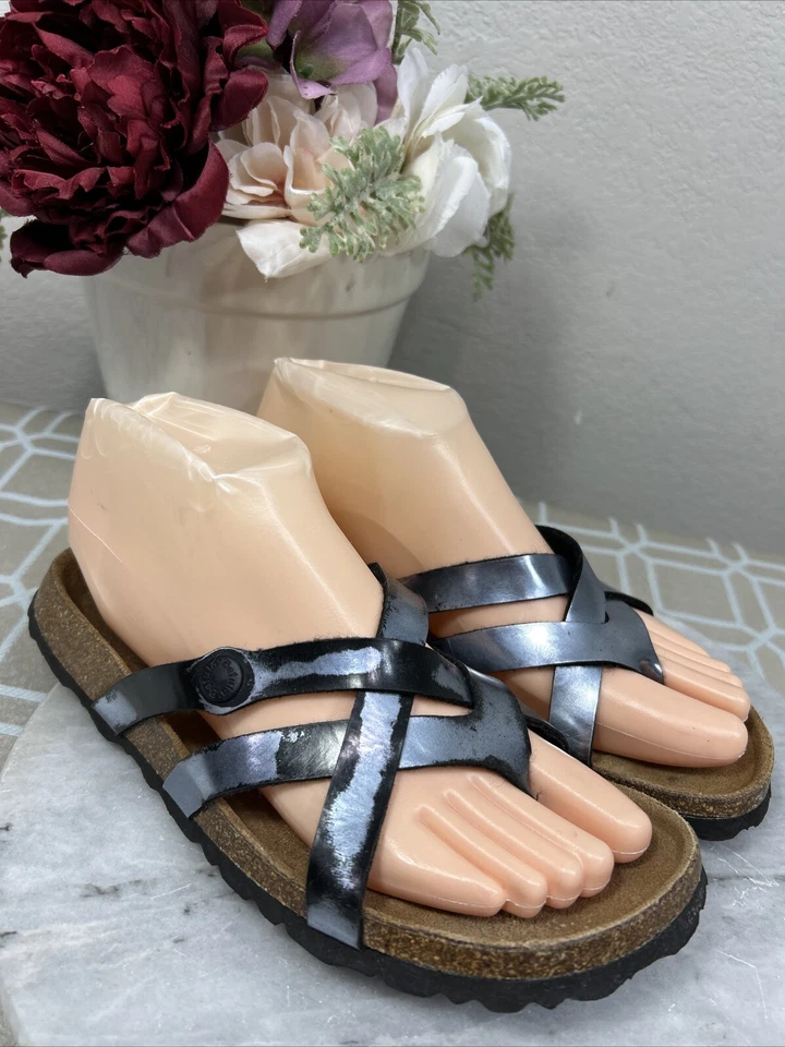 Betula by Birkenstock Mia Glossy Silver Straps Sandals Women’s Size EU 38 US 7 M - Image 3 of 4