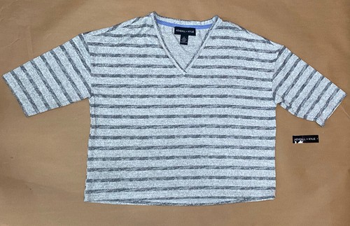 kendall and kylie grey stripe v neck shirt size S gray frost - Picture 3 of 5