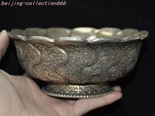 5" old china Tibetan silver dynasty Phoenix bird Tea cup Bowl Bowls