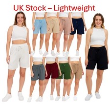 SHORTS Ladies Womens Girls Plain Pleated Summer Elasticated Elastic Waist NEW