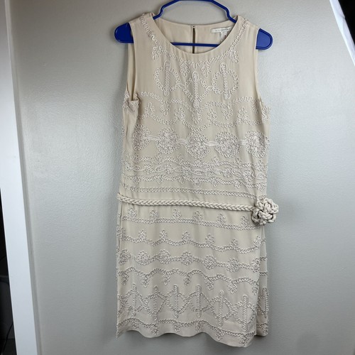 BCBG Maxazria Runway Women's XS Silk Vanilla Sleeveless Drop Waist Pockets - Picture 16 of 17