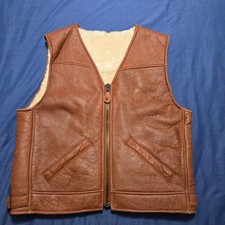AS IS Shearling Vest Mens Medium Brown Genuine Lamb Fur Leather Good Zip