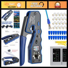 Ethernet Crimp Tool Kit - Pass Thru RJ45 Crimper for Cat5e Cat6 Cat6a, Tester In