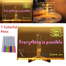 LED Note Board Night Light Acrylic Message Board 7 Color Pen for Home Office