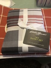 Eddie Bauer 2pc Twin Normandy Plaid Duvet Set Black: Microfiber,