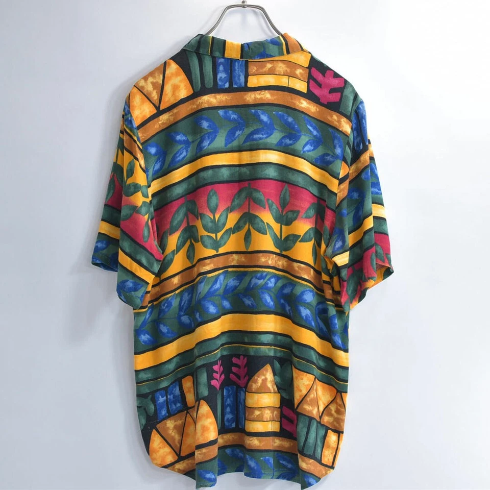 Camisa Caliche Manga Corta Patrón Total Arte Diseño Geométrico Hoja Usada GRIN-0 Foto 3 de 4