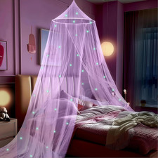 Purple Princess Bed Canopy for Girls with Glow in the Dark Stars, Canopy Net Fit