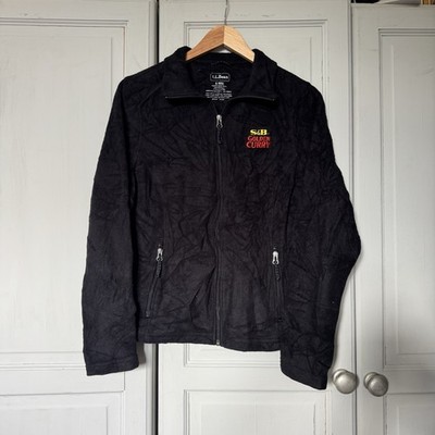 L.L. Bean schwarze Fleecejacke Damen kleiner Reißverschluss golden curry Stickerei