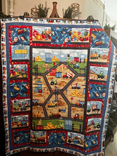 Kids Cotton Quilted Quilt Multicolor Construction Vehicles Patchwork Handmade