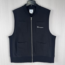 Champion Reverse Weave Utility Vest Men's XL Black Full Zip Pockets Heavyweight