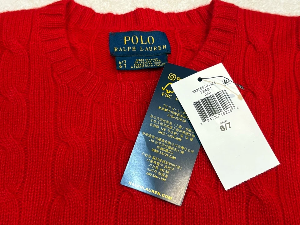 NUEVO CON ETIQUETAS Ralph Lauren Polo Niños Niñas 100% Cachemira LS Cable Tejido Suéter 6/7 Foto 2 de 4