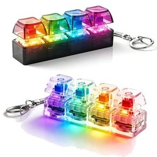 Glowing Keyboard Fidget Toy,4-In-1 Decompression Button Keychain,Finger Clicker