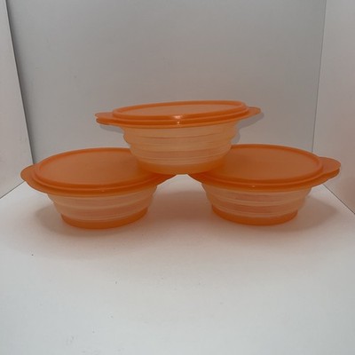 3 Tupperware #5453A Flat Out Expandable Collapsible Container Bowls orange 4 Cup