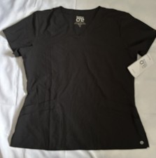 Barco One Scrub Top Womens XL Black 5 Pocket V Neck Side Panel